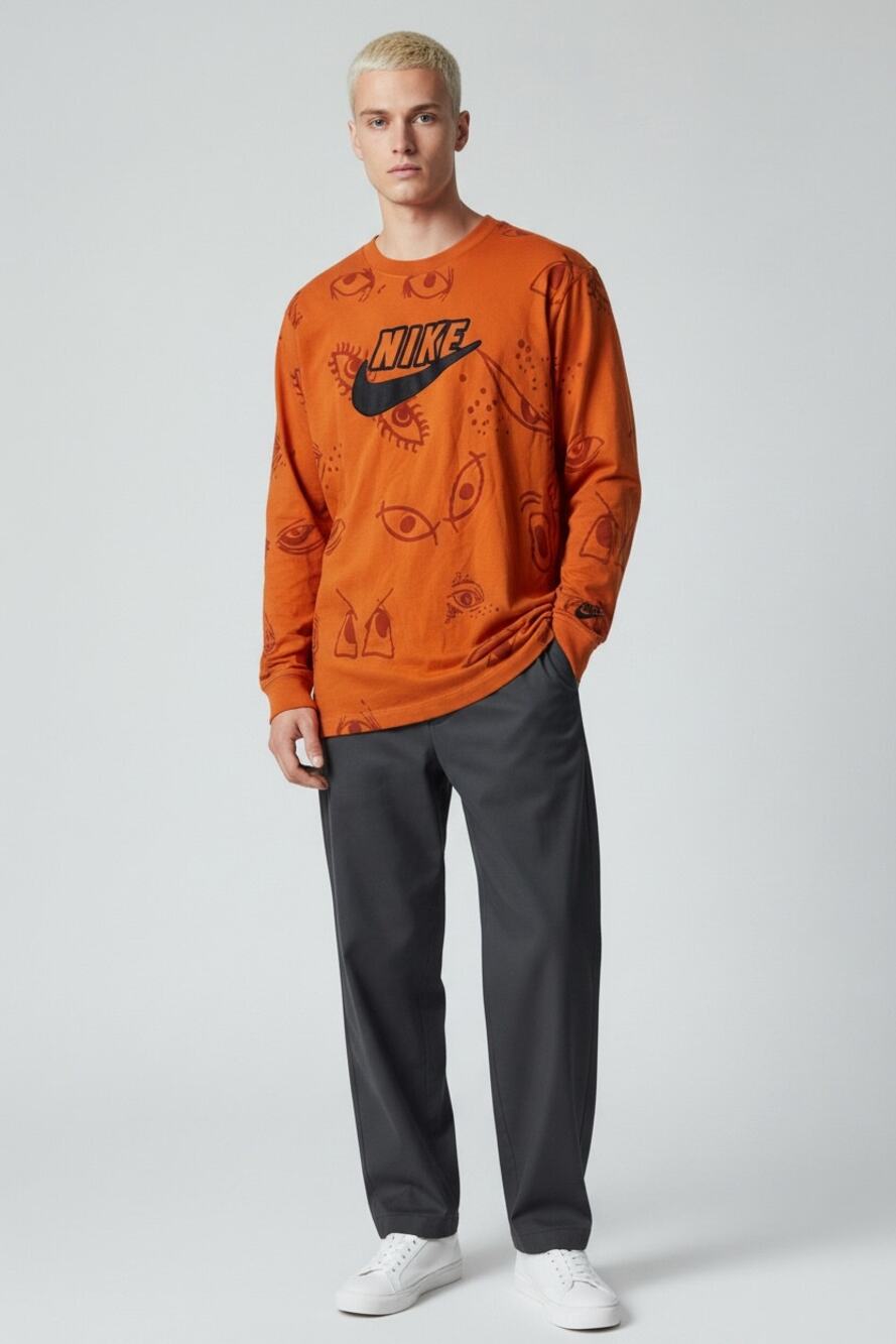 The NIKE tee Orange T-shirt Eyes eyeballs Size XL Long sleeve Graphic Athletic